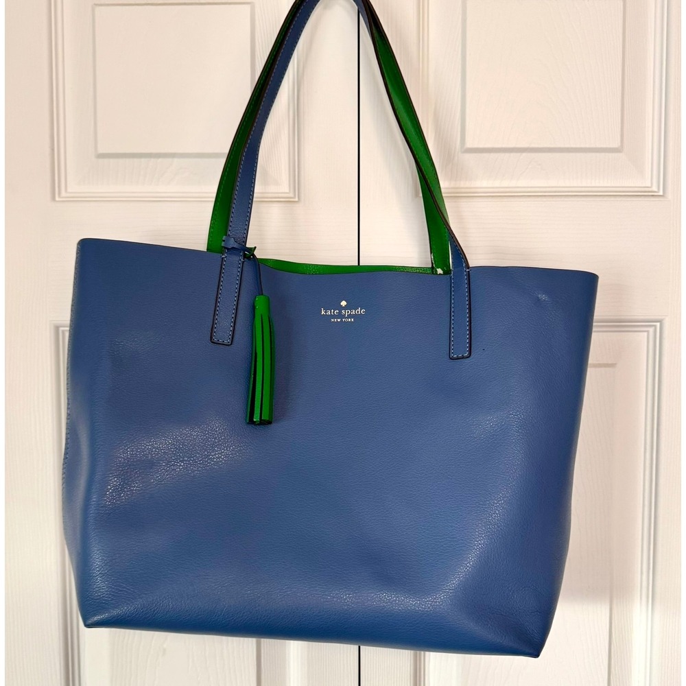 Kate Spade New York Tote Bag Green Leather Reversible Shoulder Bag